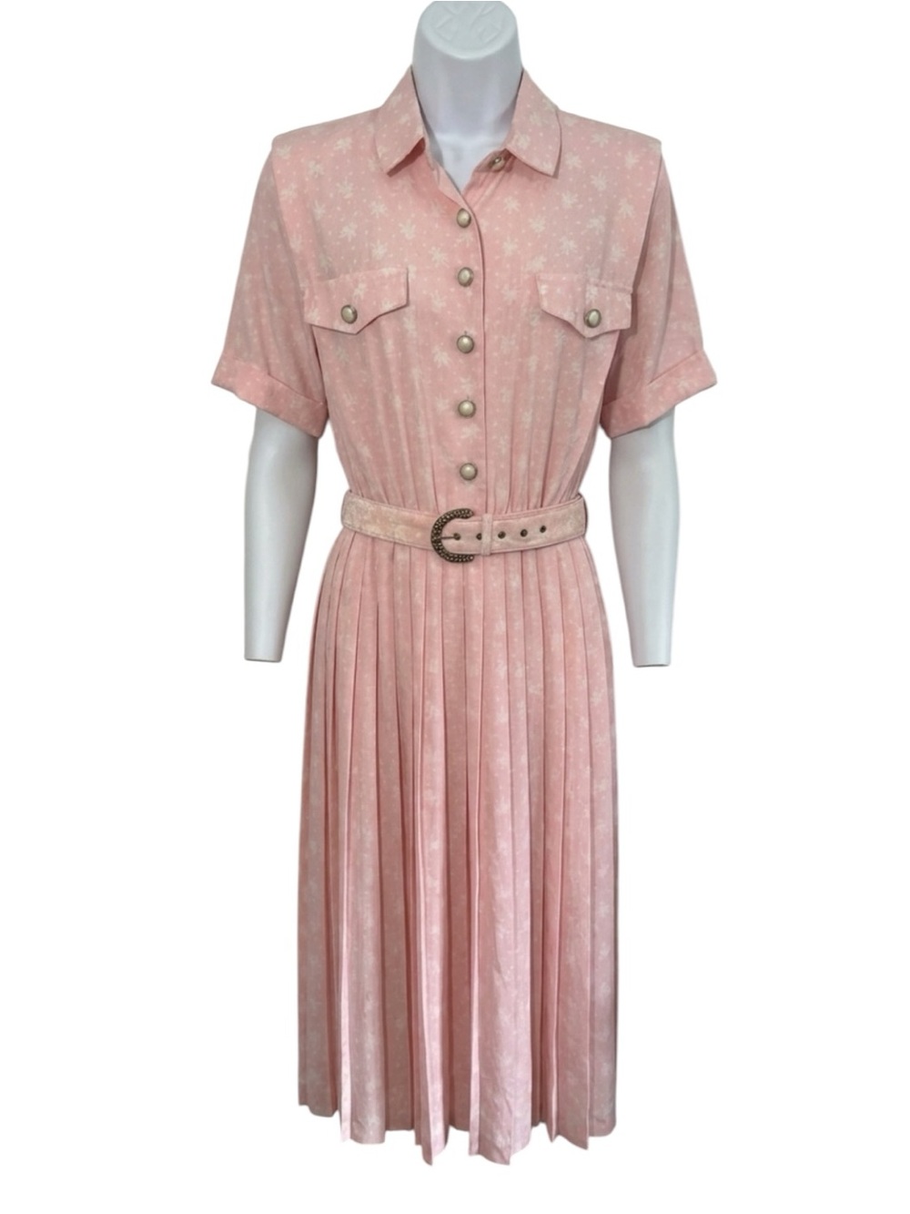 Leslie Fay Vintage Pink Floral Pleated Flowy Dress Size 10
